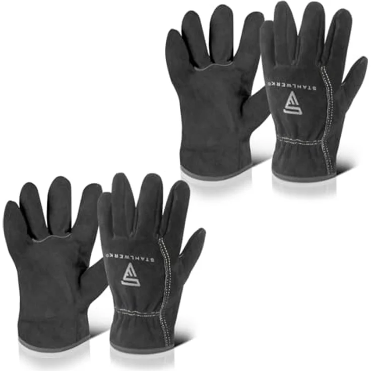 STAHLWERK 2 x Schweißerhandschuhe, hitzebeständige Arbeitshandschuhe aus robustem Rindspaltleder, feuerfest und strapazierfähig – Bild 1