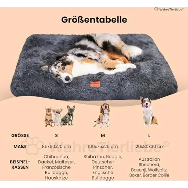 Wahre Tierliebe Premium Hundekissen Fluffy - Weiche Schlafstätte für deinen Vierbeiner - Leicht zu reinigen - Perfekt für Zuhause und unterwegs, hundebett, hundematte, hundebett waschbar – Bild 5