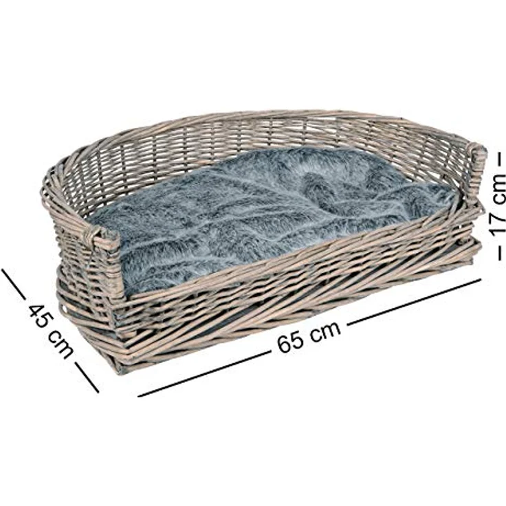 UNUS Hundebett Hundekorb Hundekörbchen aus Weide mit Kissen für große und kleine Hunde und Katzen grau 57 x 43 x 16 cm – Bild 5