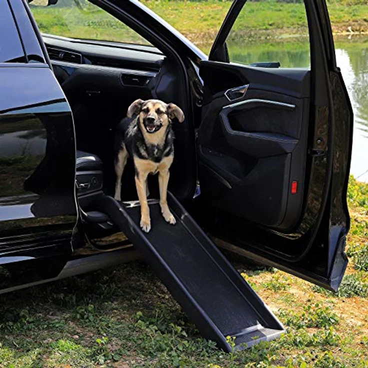 lionto Hunderampe Hundetreppe Autorampe Kofferraumrampe für Haustiere robust 100x38 cm schwarz – Bild 2