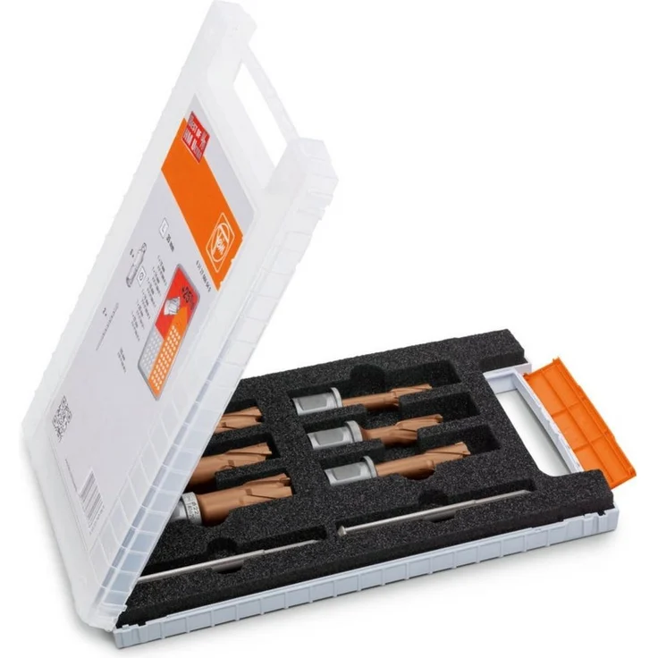 Fein Universalbohrer Set, TiAlSiN beschichtet, 6 Kernbohrer Ø 14-22 mm, Schnitttiefe 35 mm im Koffer