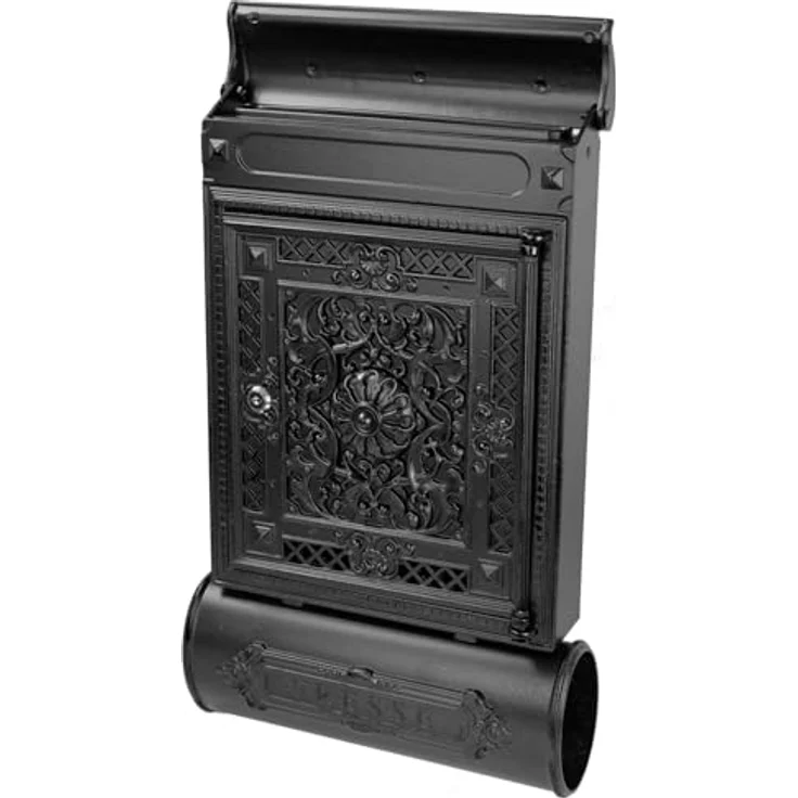 HMF 512-02 Antiker Briefkasten mit Zeitungsfach, Vintage Postkasten aus Aluguss, schwarz, 57 x 35 x 10 cm, wetterfest und stabil – Bild 3