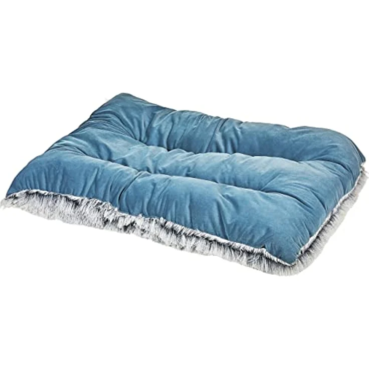 Beliani Modernes Tierbett aus weichem Samtstoff mit Quasten blau 90 x 60 cm Ergani - Polsterung aus Samtstoff in Blau, Fransen zum Spielen, Waschmaschinenfest – Bild 1
