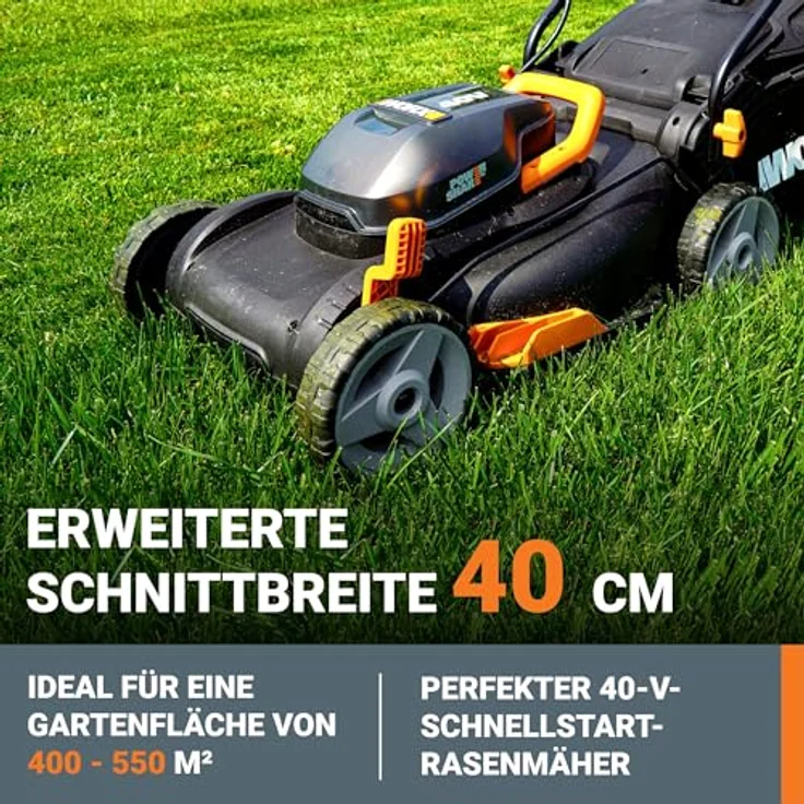 WORX WG743E 40 cm Akku Rasenmäher WG743-40V (2 x 20V-4.0Ah) Max Li-Ion PowerShare – Bild 2