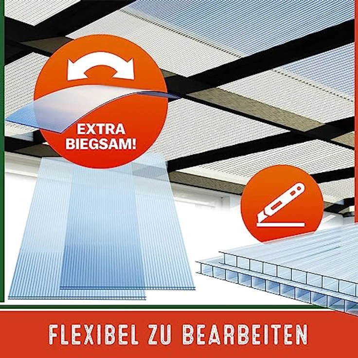Deuba 14x Polycarbonat Hohlkammerstegplatten 4mm 10,25 m² Doppelstegplatte - 1210x605 Stegplatte Gewächshausplatte – Bild 5