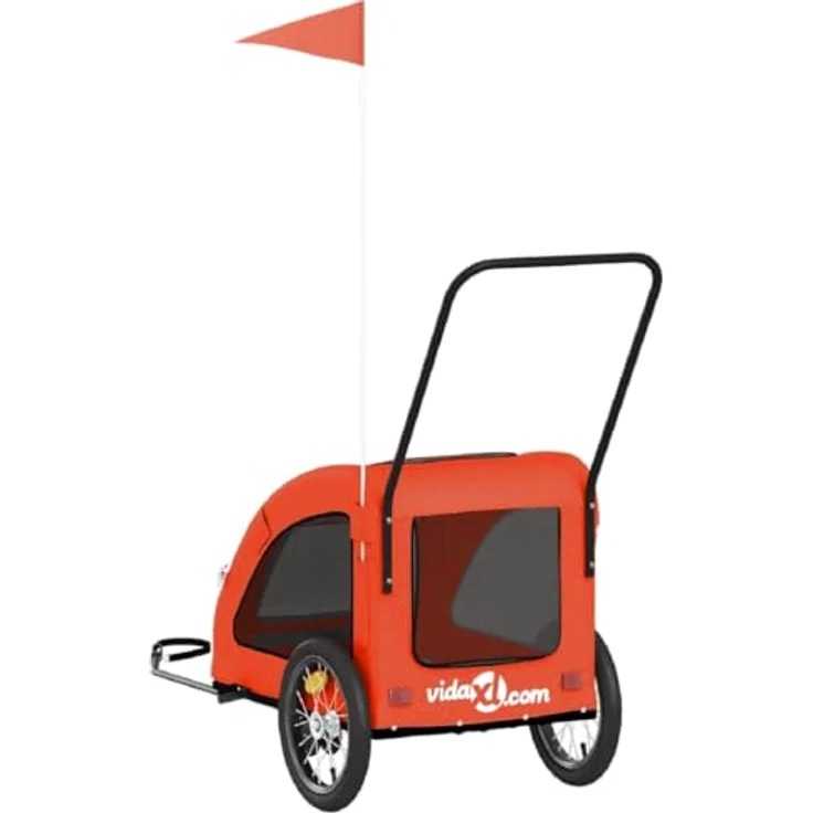 vidaXL Hunde-Transportbox Fahrradanhänger, Orange, Oxford-Gewebe und Eisen, für max. 45 kg, inkl. PVC-Dach und Reißverschluss-Türen – Bild 9