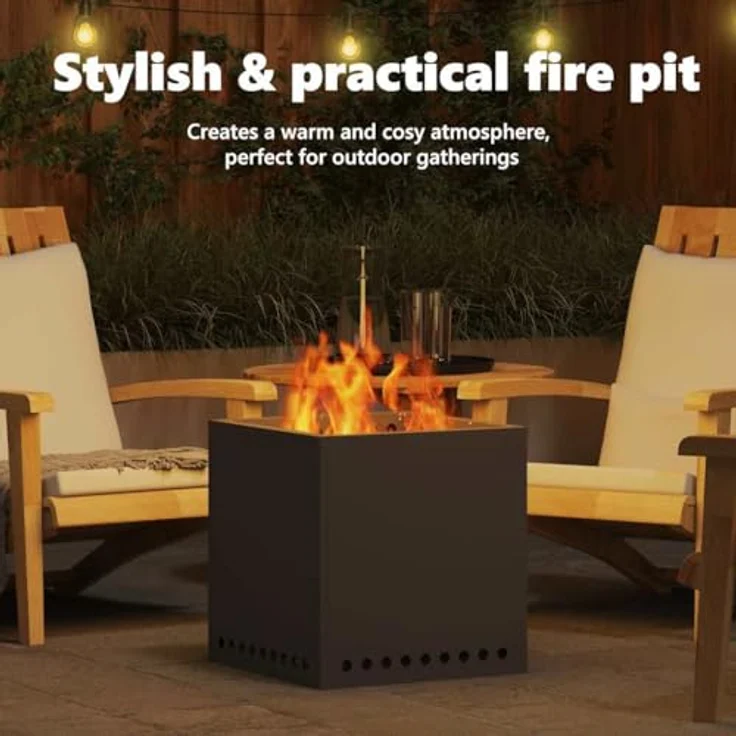 vidaXL Rauchfreier Feuerkorb, quadratisch, 48 x 48 x 50 cm, Stahl, tragbare Heizlösung für Garten und Terrasse, matte Oberfläche, effiziente Wärme – Bild 5