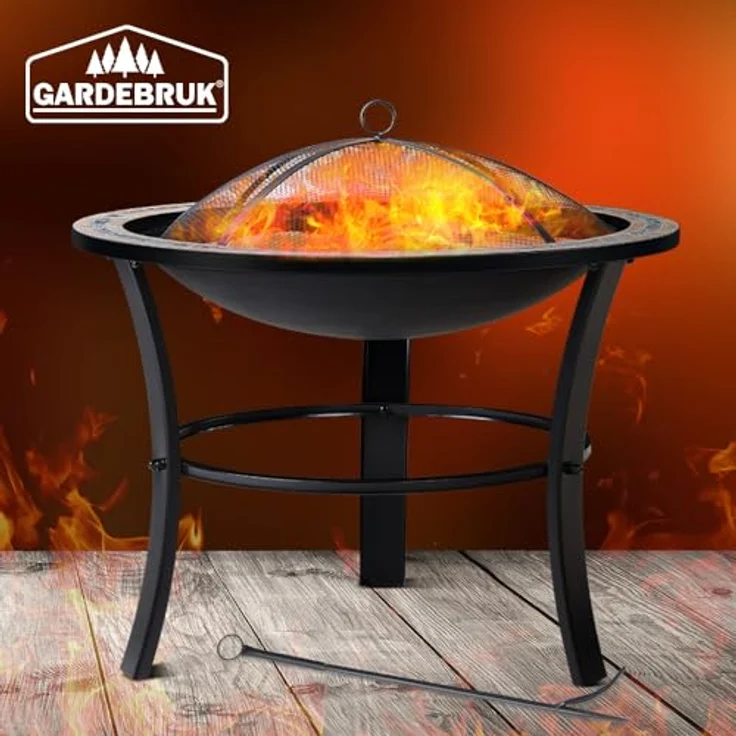 Deuba Feuerstelle Mosaik Fuego rund 76cm Feuerrost Funkenfluggitter Abdeckung Feuerschale Feuerkorb Steinoptik – Bild 10