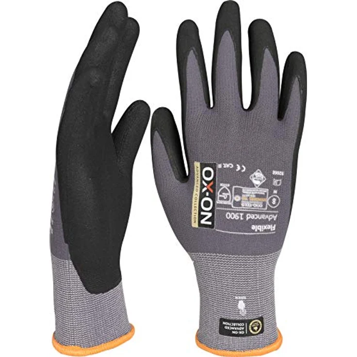 OX-ON Flexible Advanced 1900 Nitril Montagehandschuhe, langlebig und touchscreenfähig, Super Passform (12/3XL) in Schwarz – Bild 2
