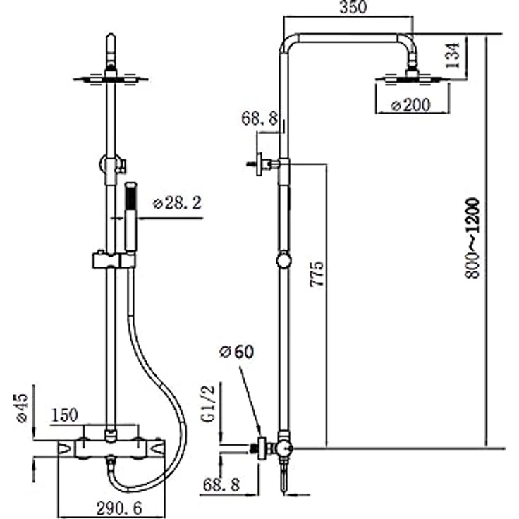 Aloni Duschsystem OPT1B, Thermostat-Duschgarnitur, schwarz matt, 120 cm – Bild 4
