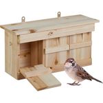 Relaxdays Nistkasten für Spatzen, 3 Brutkammern, Tannenholz, Einflugspalt HxB: 3 x 2 cm, Vogelhaus zum Aufhängen, Natur - Preisvergleich
