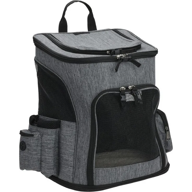 PETS Collection Tiertransporttasche Haustier Rucksack 32,5x25x40cm Nylon Grau Schwarz atmungsaktiv und erweiterbar