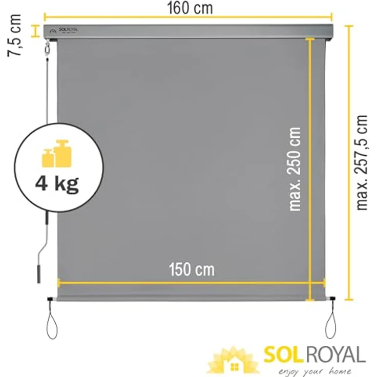 Sol Royal Senkrechtmarkise MS5, Wind- und Sonnenschutz mit UV-Schutz 70-90%, 160x250cm, grau – Bild 4