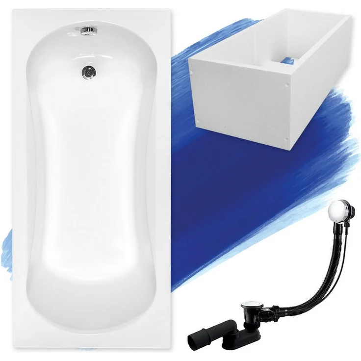 KOLMAN Badewanne Rechteck Aria 130x70, hochwertige Acrylwanne mit antibakterieller Beschichtung und GRATIS Ablaufgarnitur & Füße
