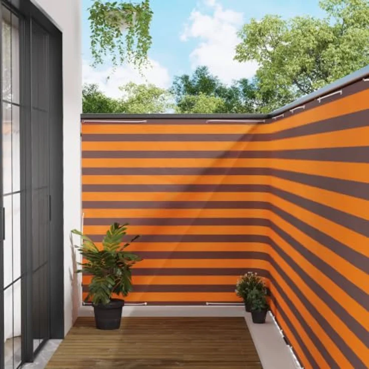 vidaXL Balkon Sichtschutz 150 x 600 cm, UV- und wasserabweisender Stoff mit PU-Beschichtung, Orange und Braun – Bild 2