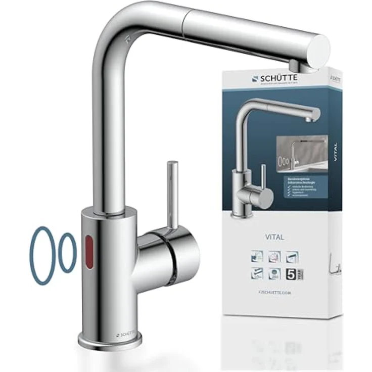 Schütte Spültischarmatur VITAL, Infrarottechnologie mit Cold-Start-Funktion, 360° schwenkbar, Eco-Click-Funktion, ausziehbarer Brauseschlauch – Bild 1