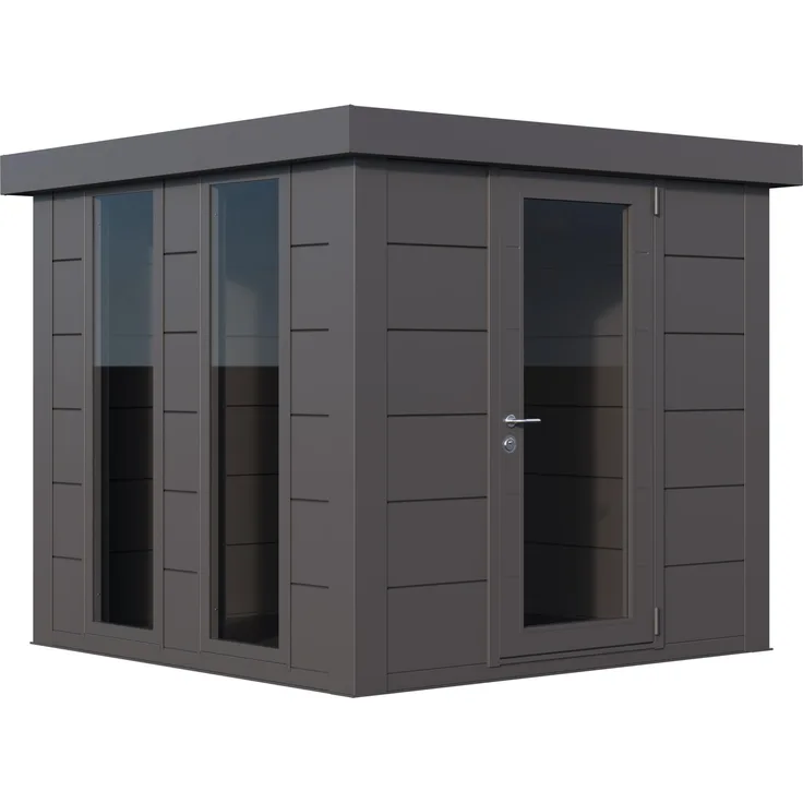Telluria Metallgerätehaus Luminato 2424, 5,7m² Gartenhaus in granitgrau/anthrazit mit Flachdach und Glasfenstern