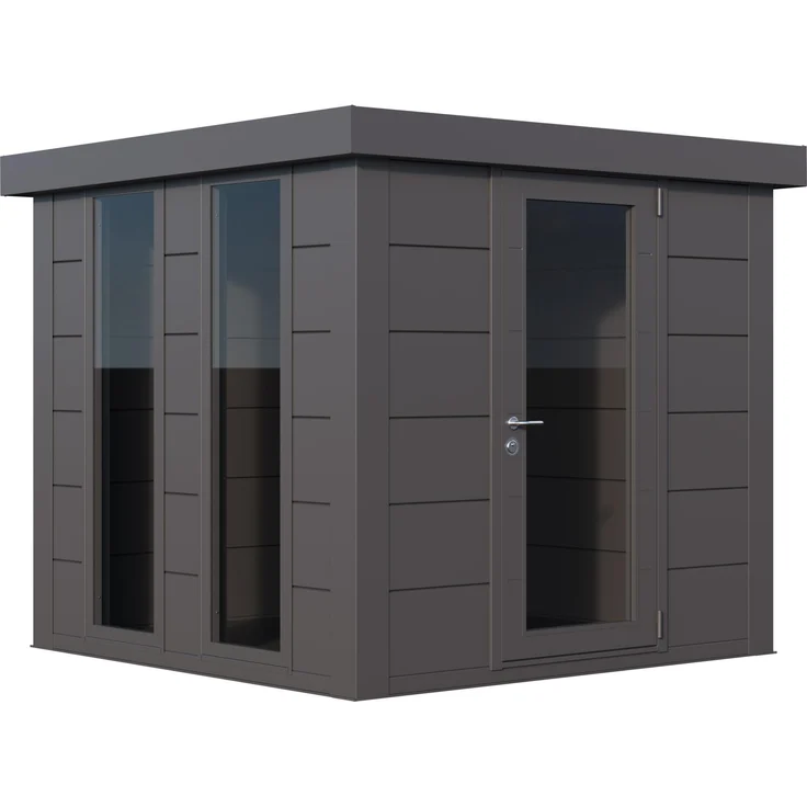 Telluria Metallgerätehaus Luminato 2424, 5,7m² Gartenhaus in granitgrau/anthrazit mit Flachdach und Glasfenstern