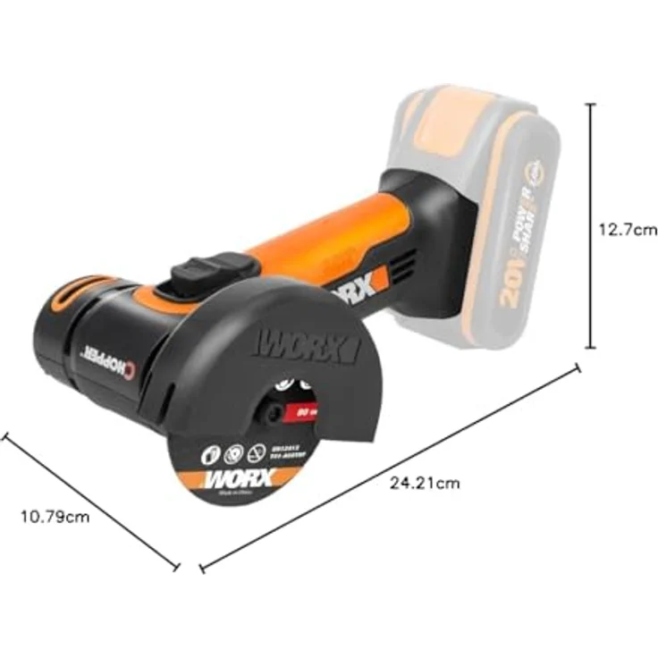 WORX WX801.9 Mini Akku-Winkelschleifer Chopper 20V - Kompakter Schleifer mit schmalem Körper, zum Schleifen und Schneiden, ideal für Metall, Fliesen, Kunststoff - Ohne Akku und Ladegerät 76 mm Akku – Bild 4