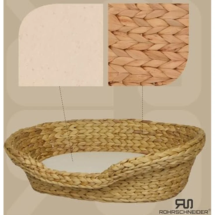 Rohrschneider® Komfortables Katzenkörbchen mit Katzenkissen| Katzennest Korb Wasserhyazinthe | Katzenkörbchen geflochten zum Schlafen | Umweltfreundliches Katzenbett mit Kissen | 2 Größen (2) – Bild 2