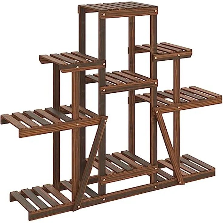 vidaXL Blumenständer, Pflanzständer 110x25x96 cm Massivholz Tanne, Karbonisiertes Braun – Bild 1