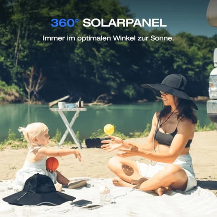 EF EcoFlow Solar Hut 360° - Wasserdichter, ultraleichter faltbarer Solarhut mit zwei USB-A und USB-C Anschlüssen für mobiles Laden von Geräten beim Wandern, Angeln, Camping, am Strand (Größe M-L) – Bild 3