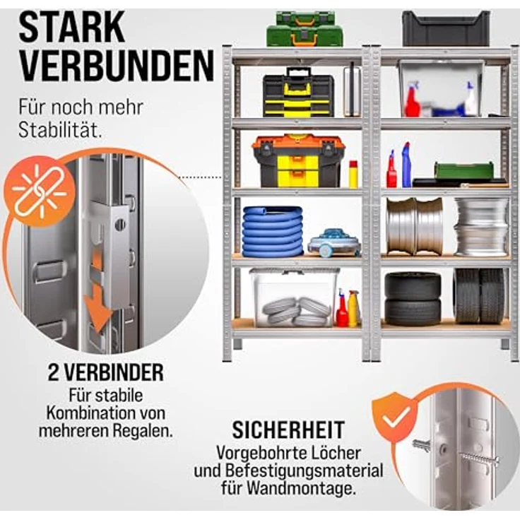2x Monzana Schwerlastregal XL 180x90x60cm 875kg 5 MDF-Platten Regal Lagerregal Kellerregal Steckregal Werkstattregal – Bild 4