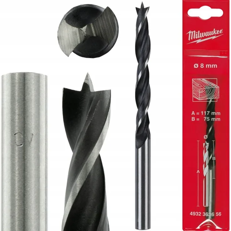 Milwaukee Holzbohrer 8 x 75/117 mm, geeignet für Hart- und Weichholz, 1 Stück