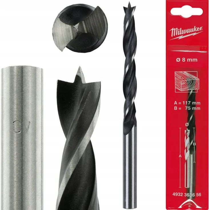 Milwaukee Holzbohrer 8 x 75/117 mm, geeignet für Hart- und Weichholz, 1 Stück