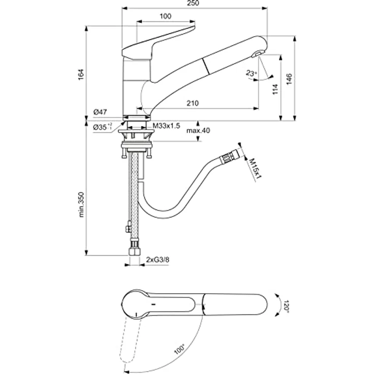 Ideal Standard CERAFLEX Küchenarmatur, Spültisch-Einhandmischer mit herausziehbarer Handbrause und Chrom-Oberfläche – Bild 7