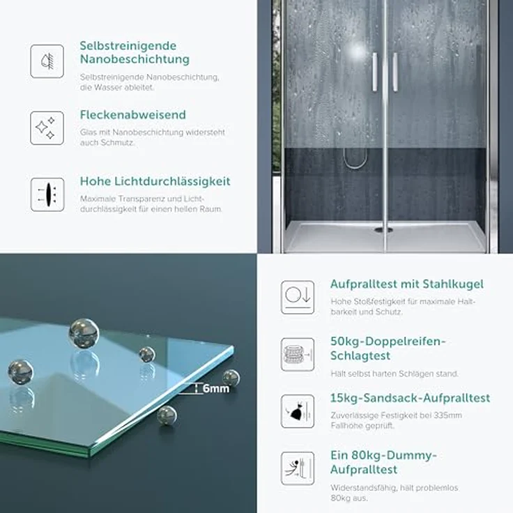 doporro Dusch-Drehtür Nischentür Teramo24, 80x195 cm, ESG-Sicherheitsglas, Aluminiumprofil, Hebe-/Senkmechanismus, Edelstahlgriffe - Preisvergleich – Bild 3