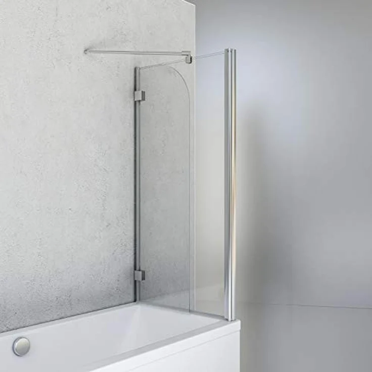 Duschabtrennung für Badewanne Angle, 2-teilig mit Seitenwand, Profilfarbe Chromoptik, 5 mm Sicherheitglas (ESG) Klar hell, Faltwand: 112 x 142 cm, – Bild 3