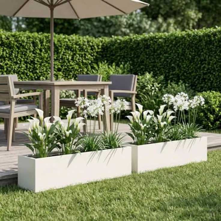 vidaXL Hochbeet Garten-Pflanzgefäß, 2er Set, wetterfestes Stahl, Weiß, 80 x 20 x 20 cm – Bild 2
