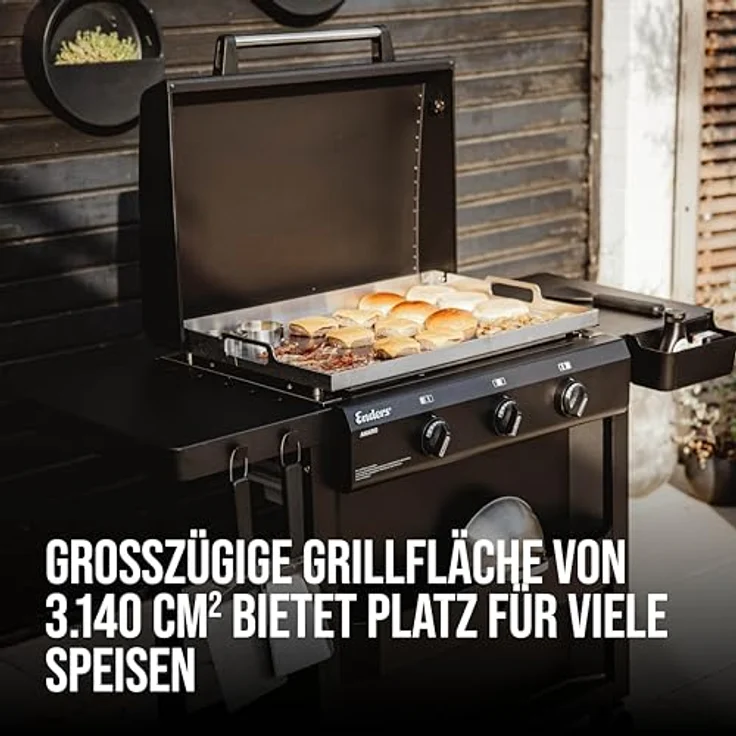 Enders Amaro Plancha Grill, Edelstahl-Plancha mit 3 stufenlos regulierbaren P-Brennern, inkl. zwei Körben, silber – Bild 4