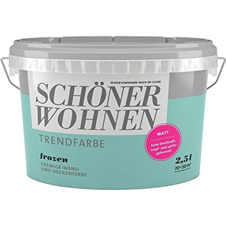SCHÖNER WOHNEN FARBE SW Trend Wandfarbe matt, 2,5L, Farbton frozen 6522, lösemittel- und weichmacherfrei, hochdeckend, scheuerbeständig, allergikergeeignet – Bild 1