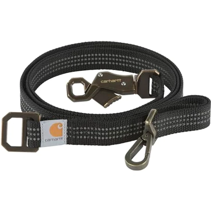 Carhartt Hundeleine, braun/gebürstetes Messing, Größe L mit reflektierendem Nadelstich und robustem Karabinerverschluss – Bild 1