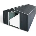 ALEOS. Gerätehaus Geräteschuppen 15m² 343x452x223 cm aus verzinktem Stahlblech Metall mit Doppelschiebetür Türhöhe 173cm Schuppen Gartenhaus, grau
