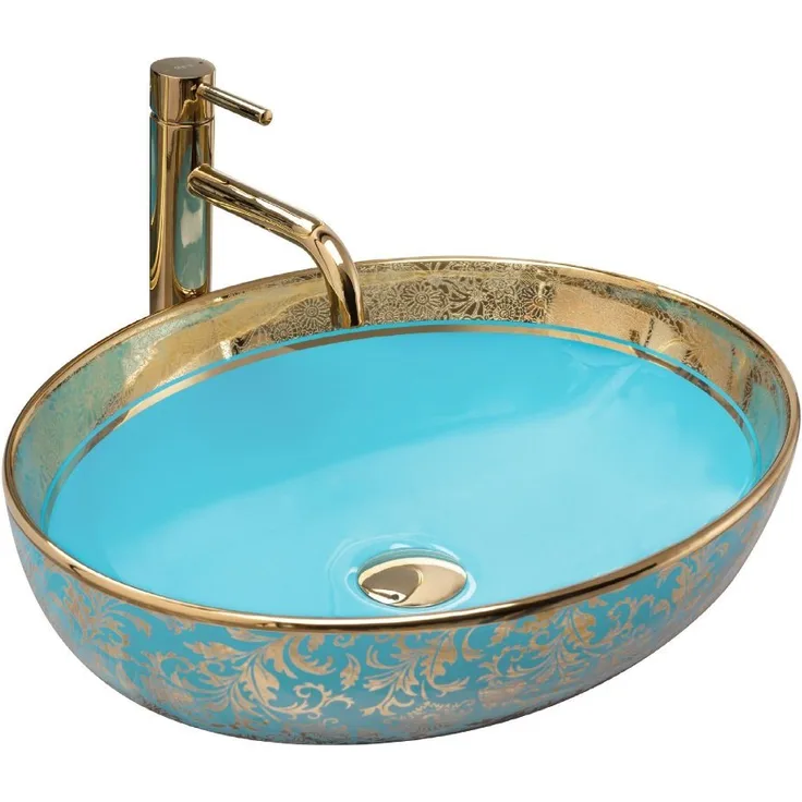 wohnwerk.idee Aufsatzwaschbecken Waschbecken Schwarz Weiß Türkis Gold Orientalisch Margot