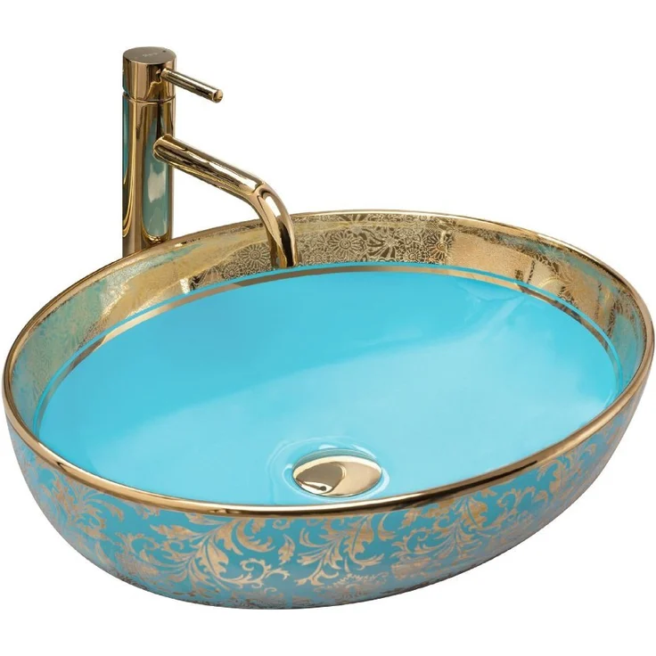 wohnwerk.idee Aufsatzwaschbecken Waschbecken Schwarz Weiß Türkis Gold Orientalisch Margot