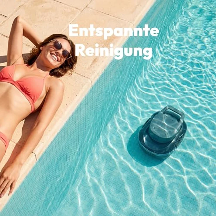 MEDION PR1 Poolroboter Akku, für Aufstellpool, Bodenreinigung, One-Click-Bedienung, Selbstparkfunktion, 120 Min Akkulaufzeit, 2,2 L Filterkapazität, blau, inkl. Ladegerät & Haken – Bild 7