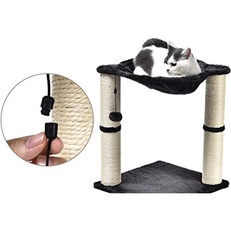 Amazon Basics – Katzen-Kratzbaum mit Haus, Hängematte, Bett und Kratzstamm, 41 x 51 x 41 cm, grau – Bild 3