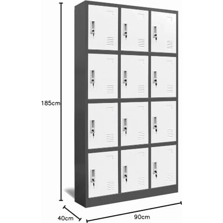 Jan Nowak Umkleideschrank, abschließbarer Personalschrank aus Metall, 12 Fächer, anthrazit/weiß, 185 cm x 90 cm x 40 cm – Bild 3