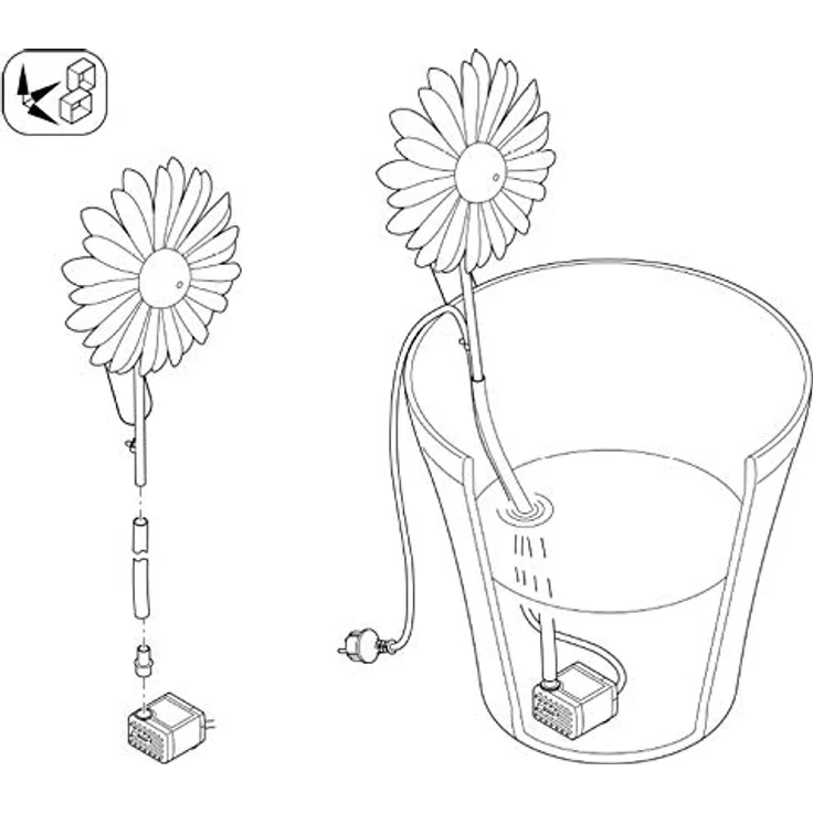 AQUANIQUE Speier Set Gänseblümchen grau SSDW 200i, Wasserspiel mit 200 l/h Förderleistung, inkl. Pumpe und 1,5m Kabel, dekorativer Metall-Wasserspeier für Gartendekoration – Bild 5