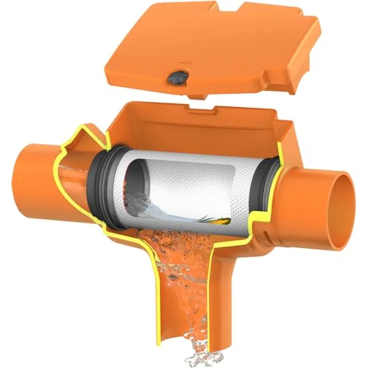 Garantia Supra-Filter intern-Cristall, selbstreinigender Edelstahl-Filter mit geradem Abgang und Anschlüssen DN 110