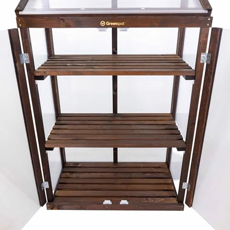 Greenspot Mini-Gewächshaus für Balkon und Terrasse, 80 x 42 x 120 cm, stabil mit 3 Regalen, Dark Rosewood – Bild 4