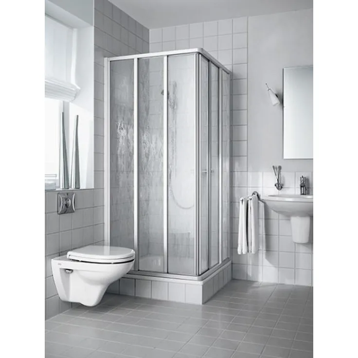 Kermi Nova 2000 Eck-Halbteil, 3-teilig, 800x1850mm, silber, Fontana hell, mit Gleittüren und 3 mm Kunststoffglas