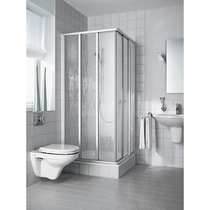 Kermi Nova 2000 Eck-Halbteil, 3-teilig, 800x1850mm, silber, Fontana hell, mit Gleittüren und 3 mm Kunststoffglas