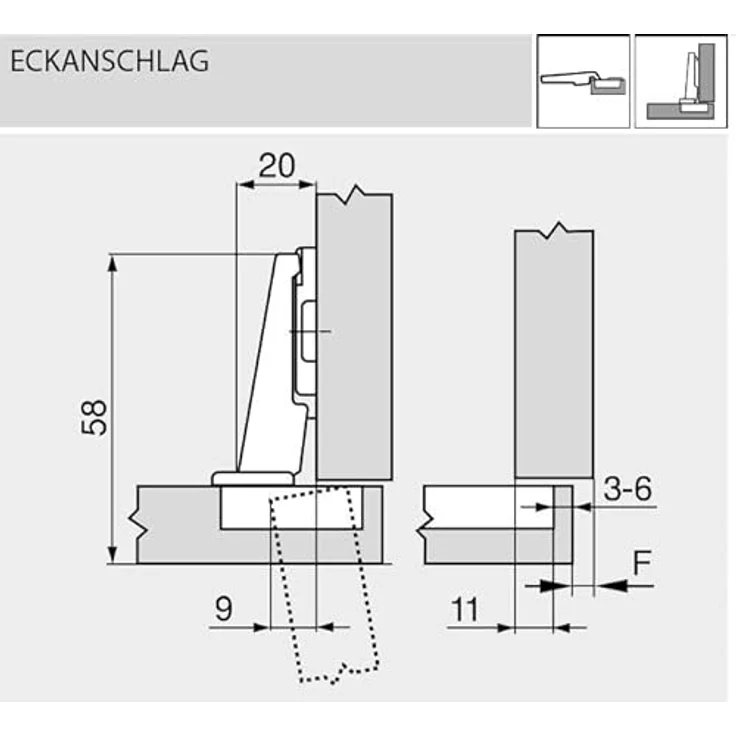 BLUM 2 Stück Scharniere Eckanschlag 100° Modul mit Schließautomatik Küchenschrank Schranktür Feder Scharnier und Platte – Bild 5