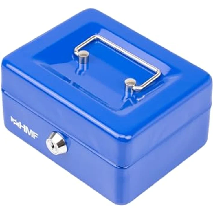 HMF Geldkassette abschließbar, Kasse mit 6 Münzfächern und Tragegriff, Blau, 15 x 12 x 8 cm – Bild 5