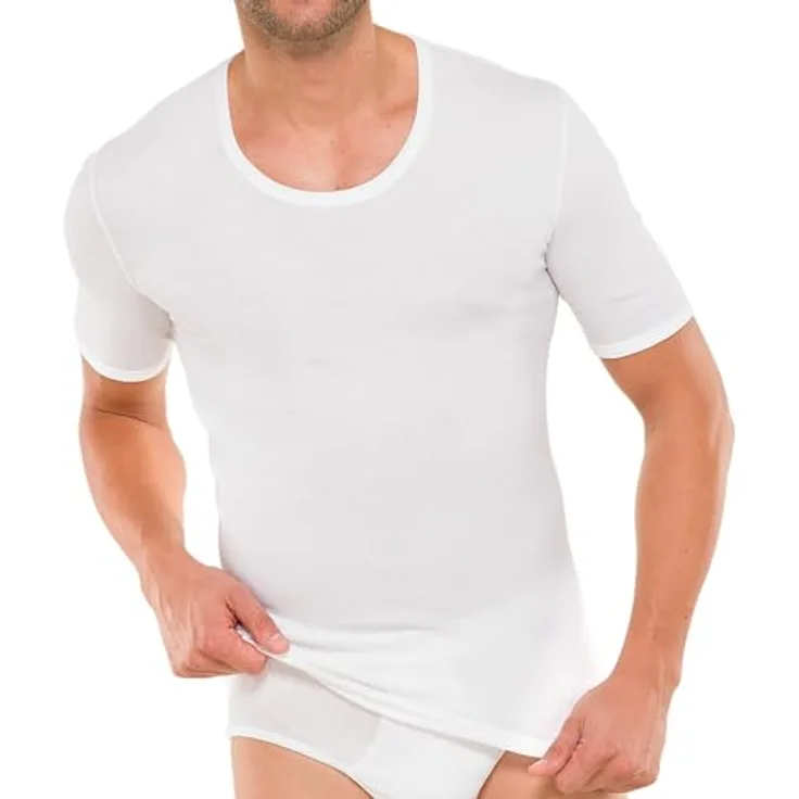 Schiesser Herren Essential T-Shirt 1/2, 100% Baumwolle in Feinripp-Qualität, weiss